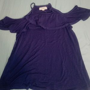 Navy blue cut out shoulder top